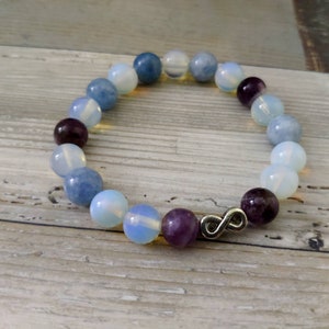 Natural stone,Jewelry gift for women Pink Agate 10mm Bracelets Clover Aquamarine 10mm Bracelet Gemstone stretch bracelet