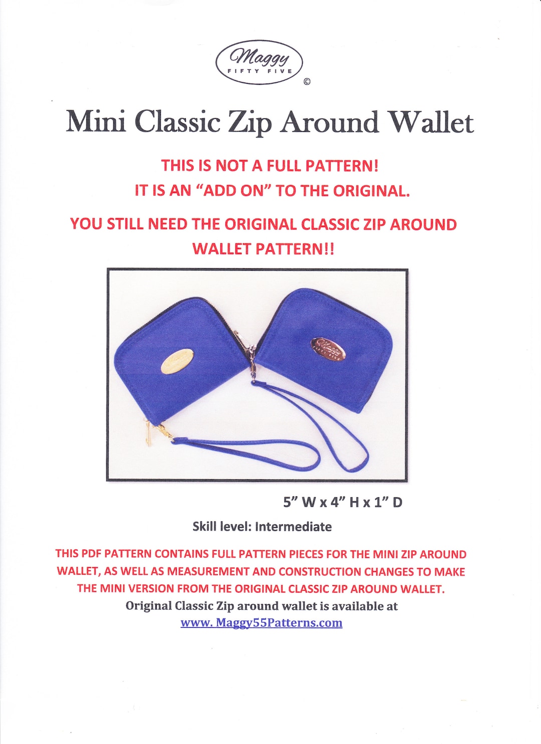 PDF Sewing Pattern - Mini Classic Zip Around Wallet 