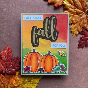 Chaque jour, je tombe amoureux de vous | Carte d'automne, carte de Thanksgiving, carte d'amour, citrouilles, feuilles d'automne, carte de voeux faite main, tampons abeille