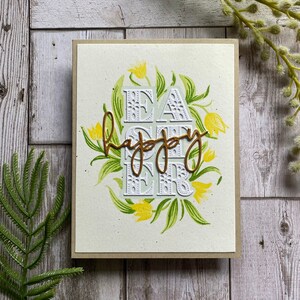 Tulipes jaunes de Pâques heureuses | Carte de Pâques, Carte de vœux faite main, The Greetery, Tulipes, Pâques, Joyeuses Pâques