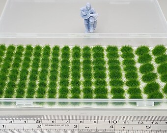 JHT - Spring Green Model Grass Clusters - Self Adhesive Grass Tufts - 5mm height x 8/10mm round, 8x12mm/10x15mm oval base
