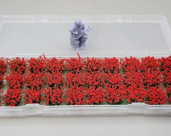 JHT - Rose Red Flower Clusters - Self Adhesive Grass Tufts - 10mm height x 9mm base