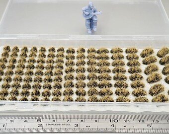 JHT - Brown Yellow Model Grass Clusters - Self Adhesive Grass Tufts - 5mm height x 8/10mm round, 8x12mm/10x15mm oval base