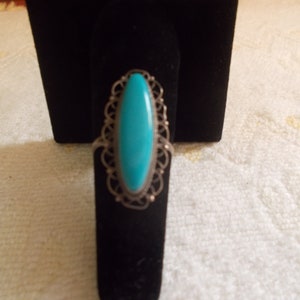 Vintage~Native American~Sterling Silver~Turquoise~Ring~Southwestern~925~Fine~Jewelry~Sz. 6.75~Womans~1960&#39;s~Womens~Teen~Nice