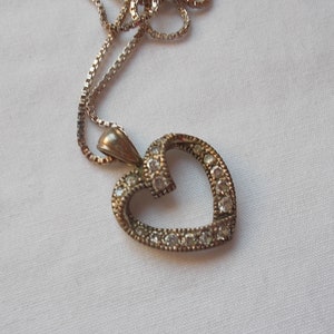 Vintage~Sterling Silver~Marcasite~Crystal~Heart~Pendant~Necklace~925~Jewelry~Women~Teen~Bling~6.7gm.~Classic~18&quot;~Chain~925~MOTHER&#39;S DAY~GIFT