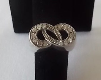 Vintage~Sterling Silver~CRYSTAL~Horseshoe~BAND~RING~925 Fine~Jewelry~Size~7~Mens~Womans~Signed~Mans~Jewelry~12+gm.