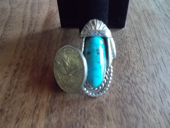 BIG~Sterling Silver~Turquoise~Chief~Ring~Unusual~… - image 9