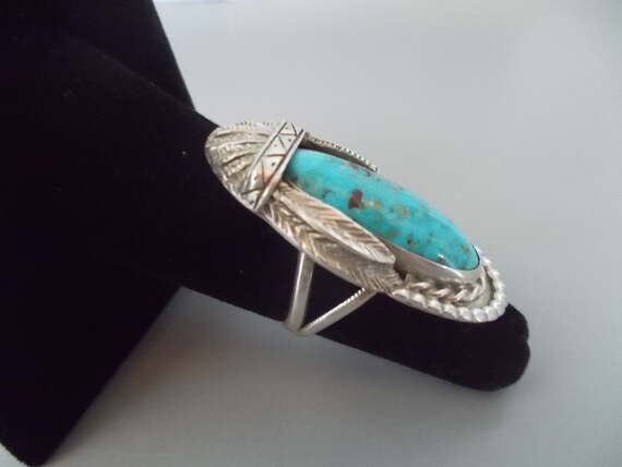 BIG~Sterling Silver~Turquoise~Chief~Ring~Unusual~… - image 3