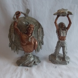 Native American~Pewter~Figurines~90&#39;s~Signed~Dated~Indian Chief &quot;War Cry&quot;~&quot;Good Hunting&quot;~Diamond Cut~5 1/2&quot;~Tall~Very Nice~Your Choice