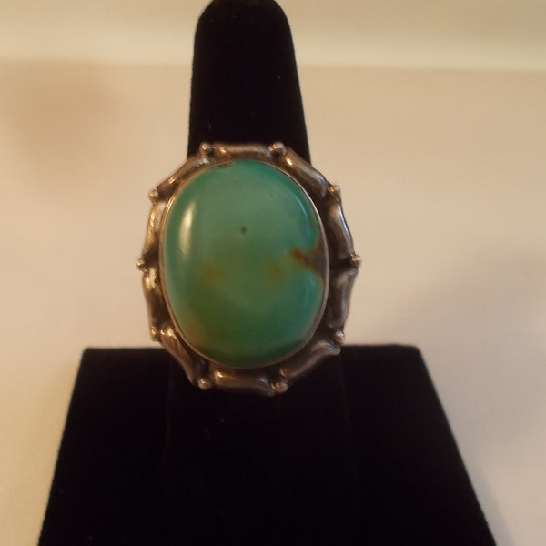 Vintage~SOUTHWESTERN~Sterling Silver~Turquoise~Ring~925~Jewelry~Size~7.5~Womans~1980's~Womens~Nice~Cowgirl~Harley Rider~Fine~Jewelry~9.9gm