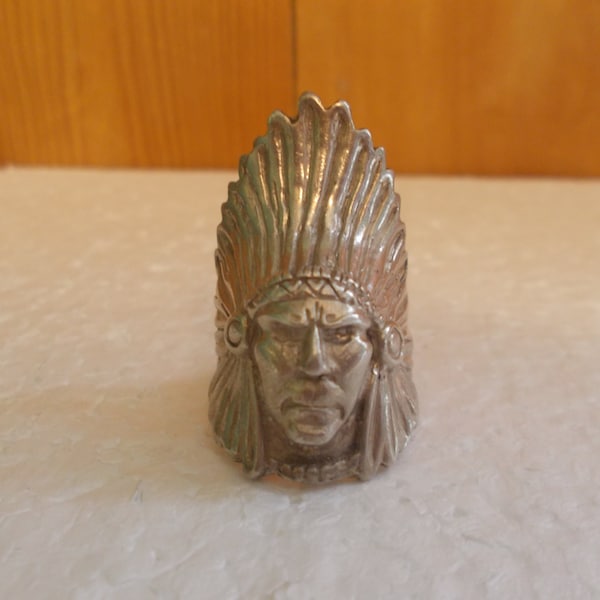 Nice~Old~Sterling Silver~Chief~Ring~Indian~Chief~Headdress~Native~American~Chief~Sz.~8.75~Fine~925~Mens~Jewelry~13+gm.~Mans~Womens~Harley