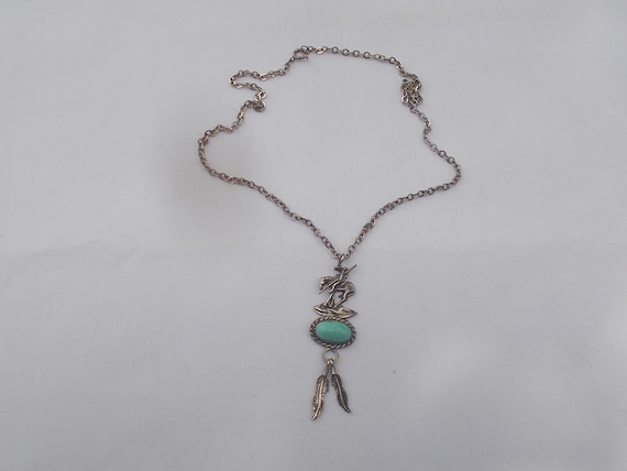 Vintage~Sterling Silver~Turquoise~Pendant~Necklac… - image 1