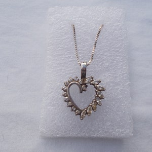 Old~Vintage~Sterling Silver~Crystal~Heart~Pendant~Necklace~925~Women's~MOTHER'S DAY GIFT~Pretty~Bling~5.6gm.~Classie~925~Italy