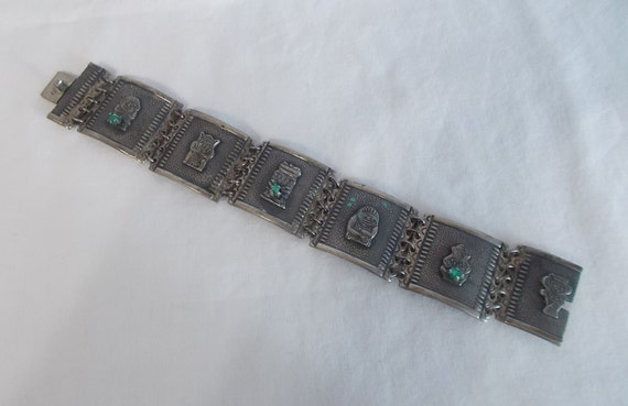 VINTAGE~Antique~Old~Bracelet~900~Silver~7 1/2"~He… - image 1