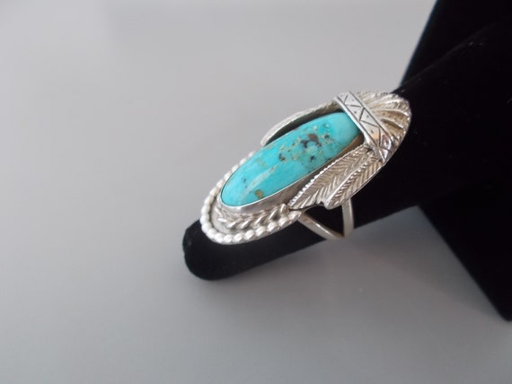 BIG~Sterling Silver~Turquoise~Chief~Ring~Unusual~… - image 5