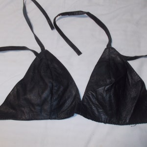 Genuine~Leather~Bra~Halter Top~Black~Biker~Motorcycle~Rider~90&#39;s~Old Stock~Sexy~Sz.~L~XL~XXL