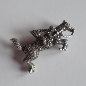 Vintage~Jumping~Horse~Pin~Brooch~3D~Marcasites~Sterling Silver~7.6gm~Fine~925~Jewelry~Equestrian~Thoroughbred~Fox Hunter~Show Jumper~Eventer