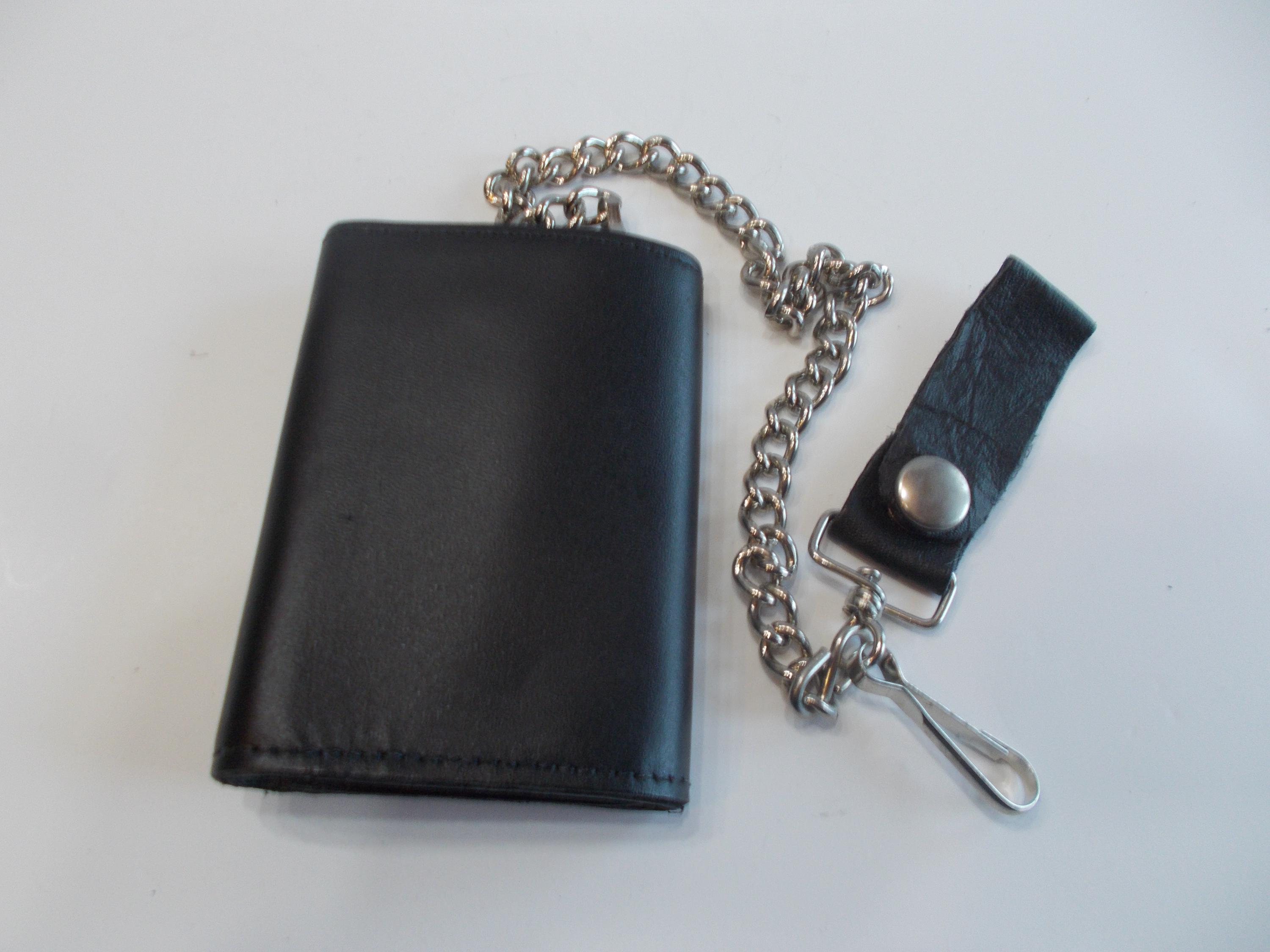 Genuine~harley Davidson~leather~tri Fold~wallet~w~chain~bar Genuine~harley Davidson~leather~tri Fold~wallet~w~chain~bar