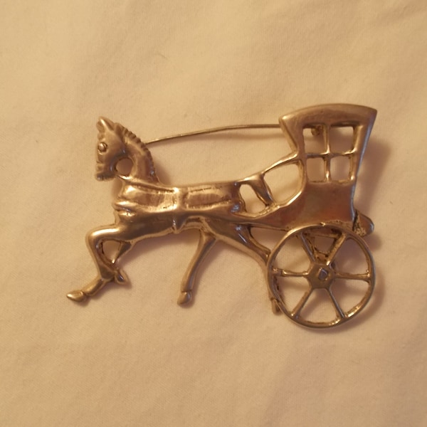 Large~Vintage~Horse~Buggy~Amish~Pin~Brooch~Sterling Silver ~50's~60's~Fine~925~Jewelry~Equestrian~Woman's~Men's~Lapel~Devon~Carriage~17+gm