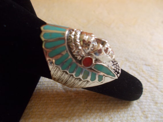 Vintage~Sterling Silver~Turquoise~Chief~Ring~Indi… - image 4