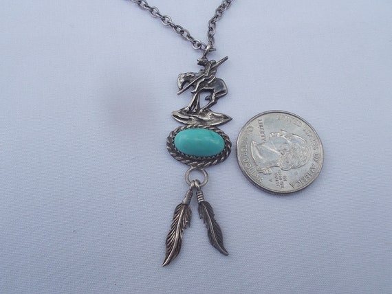 Vintage~Sterling Silver~Turquoise~Pendant~Necklac… - image 3