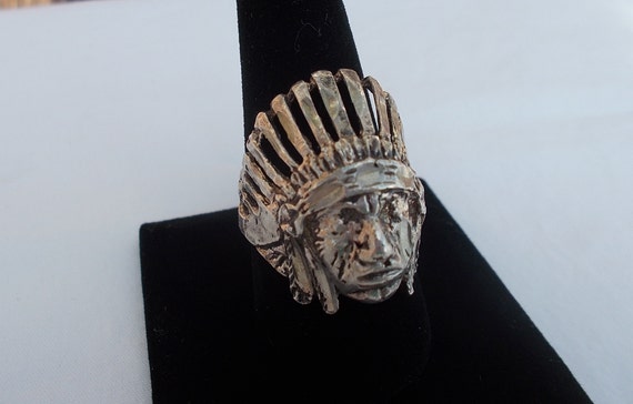 Vintage~Sterling Silver~Hand~Hammered~Chief~Ring~… - image 2