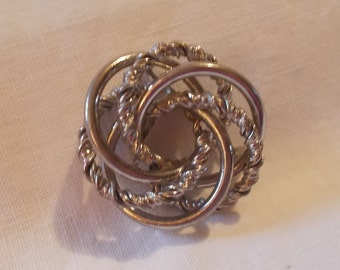 Vintage~CIRCLE~Brooch~Pin~50's~Silver~Tone~Womans~Costume~Jewelry~Womens