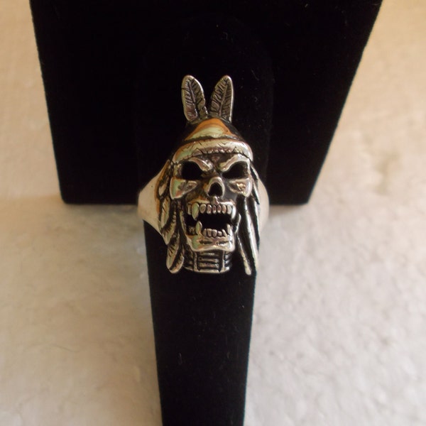 Vintage~Silver~Chief~Skull~Ring~1988~G&S~Indian~Headdress~Sizes~8-14~Mens~Woman'sJewelry~6gm.~Mans~Womens~Harley~Biker~USA~Screaming~Skull