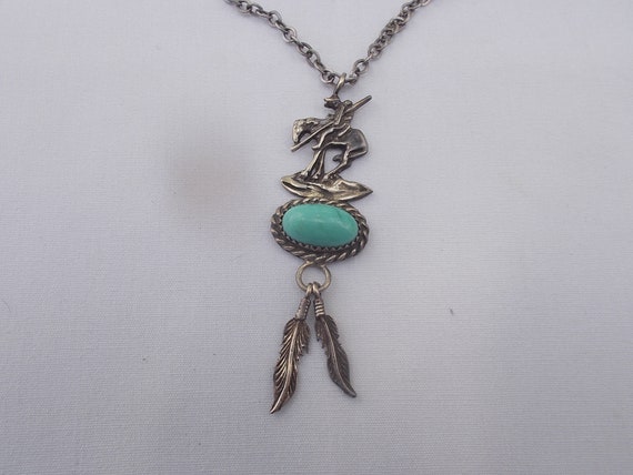 Vintage~Sterling Silver~Turquoise~Pendant~Necklac… - image 2