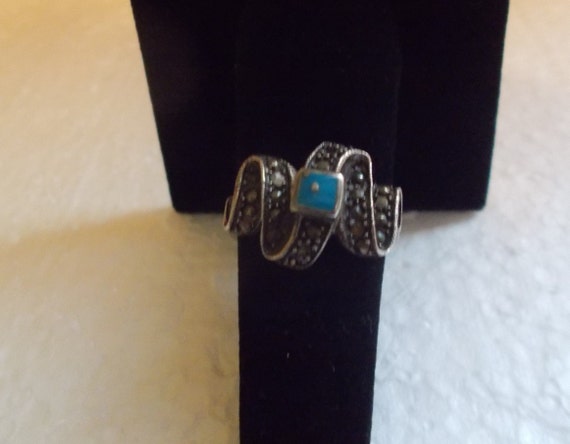 Vintage~Sterling Silver~Turquoise~Ring~70's~Turqu… - image 1