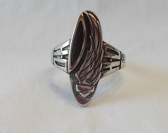 Genuine~Licensed~HARLEY DAVIDSON~Ring~Onyx~Bar + Shield~Long~Wings~90's~Old~Stock~Sizes~4 thru 9~Man's~Woman's~Harley~Jewelry~Men's~Women's