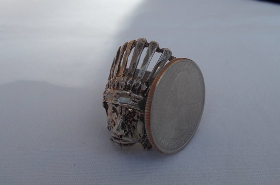 Vintage~Sterling Silver~Hand~Hammered~Chief~Ring~… - image 5