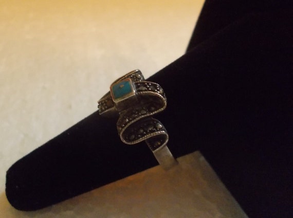 Vintage~Sterling Silver~Turquoise~Ring~70's~Turqu… - image 3