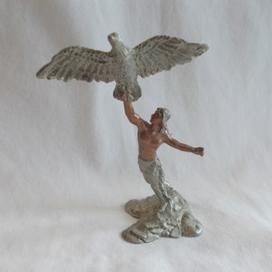 Native American~Pewter~Figurine~Signed~Dated~1993~Indian Brave~Eagle~Diamond Cut~Very Nice~3 3/4&quot;~Tall