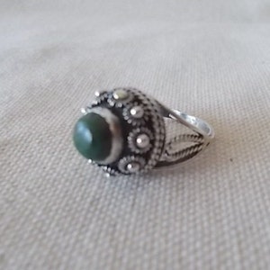 Vintage~Sterling Silver~Poison Ring~925 Fine Jewelry~Turquoise Stone~Mexico~Size 6 ~Adj.~6.18gm.~Snuff~Locket~Pill Box Ring~Woman~Teen