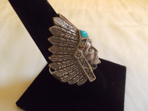 Vintage~Sterling Silver~Turquoise~Chief~Ring~Indi… - image 3