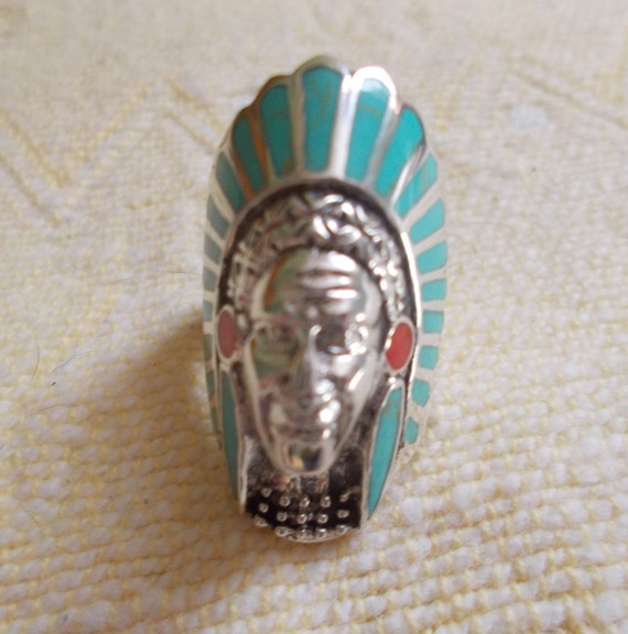 Vintage~Sterling Silver~Turquoise~Chief~Ring~Indi… - image 7