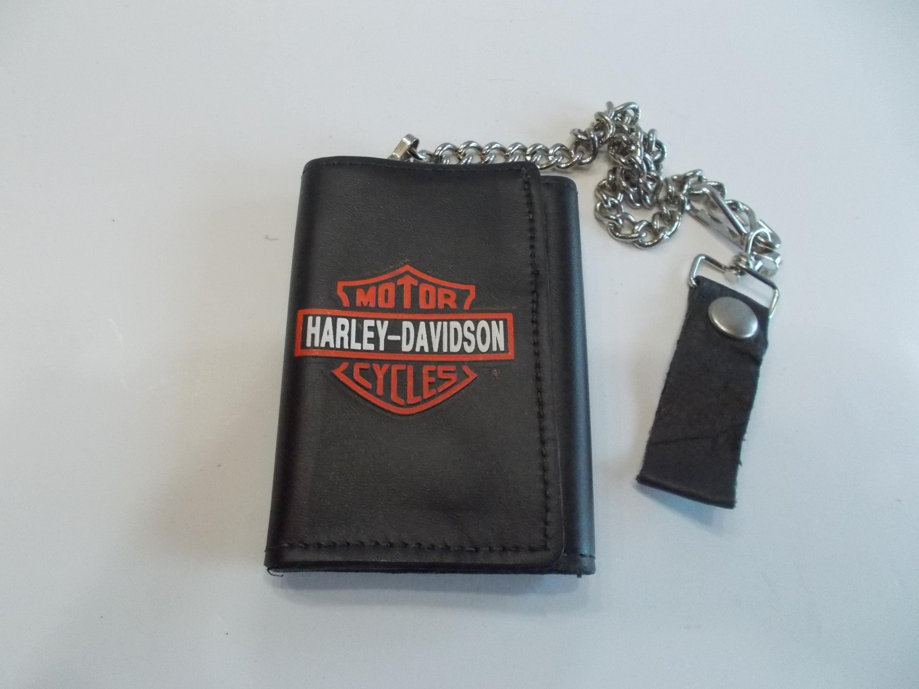 Genuine~harley Davidson~leather~tri Fold~wallet~w~chain~bar Genuine~harley Davidson~leather~tri Fold~wallet~w~chain~bar