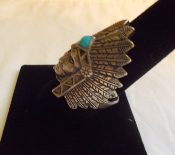 Vintage~Sterling Silver~Turquoise~Chief~Ring~Indi… - image 2