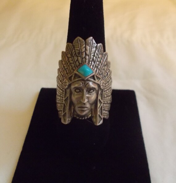 Vintage~Sterling Silver~Turquoise~Chief~Ring~Indi… - image 4