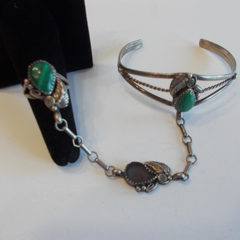 Vintage 70s Navajo Slave Bracelet & Ring Set Sterling Silver MOP