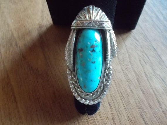 BIG~Sterling Silver~Turquoise~Chief~Ring~Unusual~… - image 7