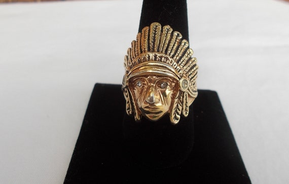 Vintage~18KG~Over~Sterling Silver~Chief~Ring~India