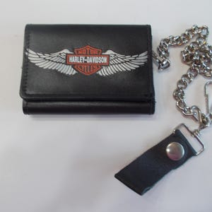 Originale~HARLEY DAVIDSON~Pelle~Tri Fold~Portafoglio~con~Catena