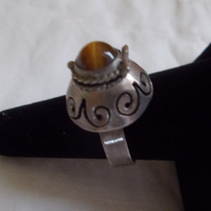 Vintage~Sterling Silver~Poison Ring~Signed~TAXCO~925 Fine Jewelry~Tigers Eye Stone~Mexico~Size 8~Adj.~Snuff~Locket~Pill Box Ring