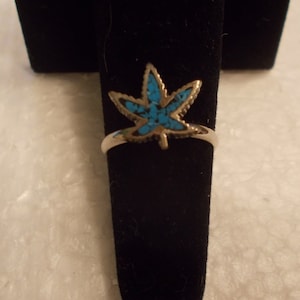 Vintage~Rhodium~Silver~Turquoise~Marijuana~Rings~Southwestern~Jewelry~Sizes~3.25~7~Old 80&#39;s Stock~Cowgirl~Hippie~Harley Chick