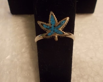 Vintage~Rhodium~Silver~Turquoise~Marijuana~Rings~Southwestern~Jewelry~Sizes~3.25~7~Old 80's Stock~Cowgirl~Hippie~Harley Chick