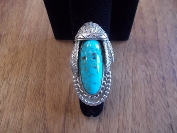 BIG~Sterling Silver~Turquoise~Chief~Ring~Unusual~… - image 2