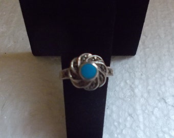 Vintage~Sterling Silver~Turquoise~Ring~70's~Turquoise~Marcasite~925~Fine~Jewelry~Woman's~Old~Stock~Women's~Girls~Size~6.5-6.75~Nice