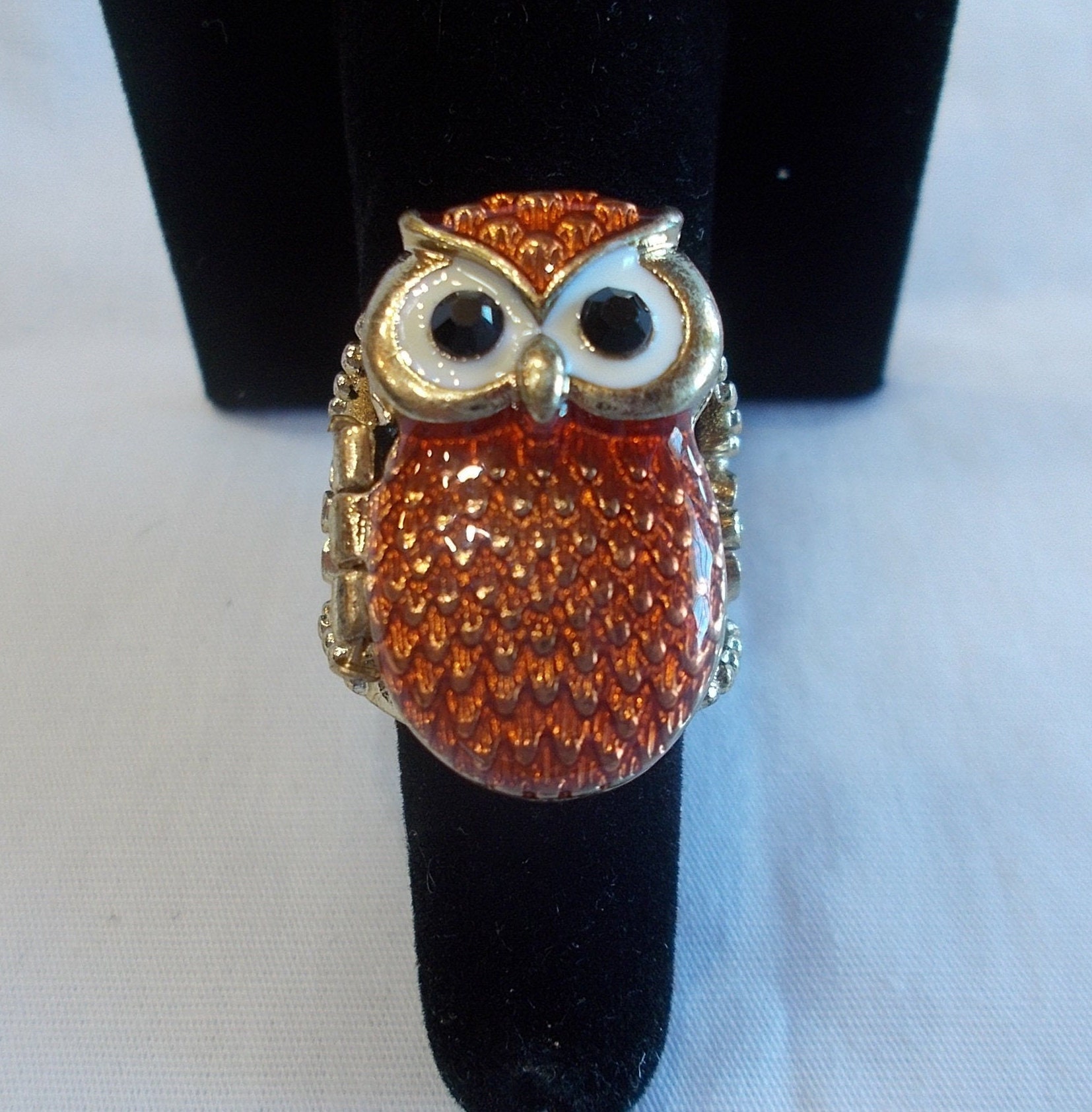 Big~Vintage~Owl~Poison Ring~90's~Jewelry~Size~7~Snuff~Locket~Pill Box Ring~Womans~Teen~Harley Ri